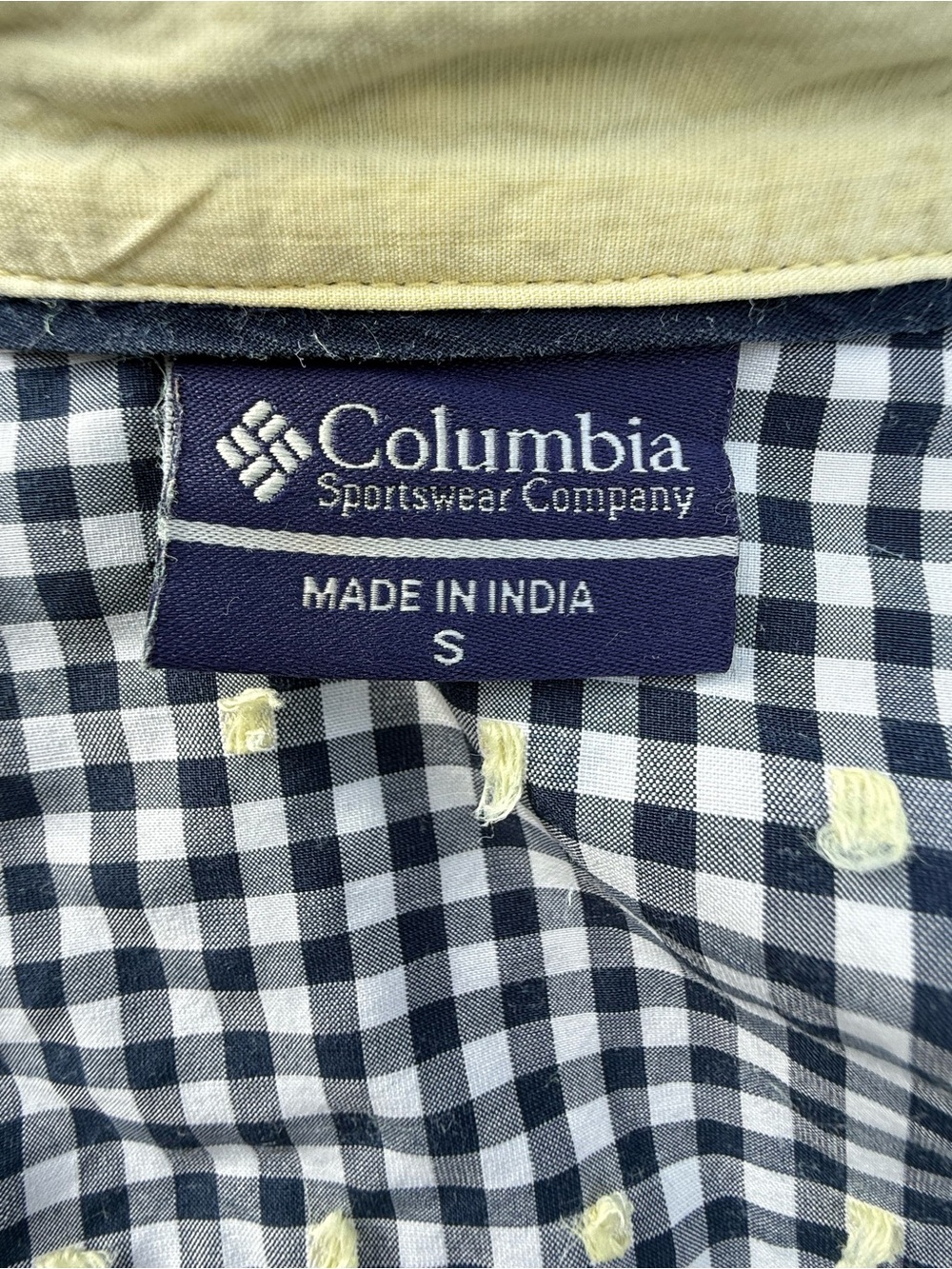 Columbia PFG Gingham Shirt S Yellow Textured Dot Red Accent Buttons Coastal - Picture 8 of 12